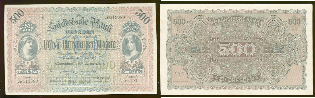 500 Marks Saxony 1922 P S954b SPL+